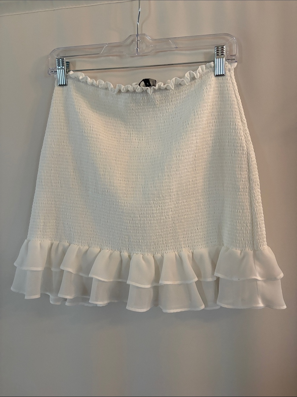 1. State White Smocked Mini Skirt with Ruffle Hem